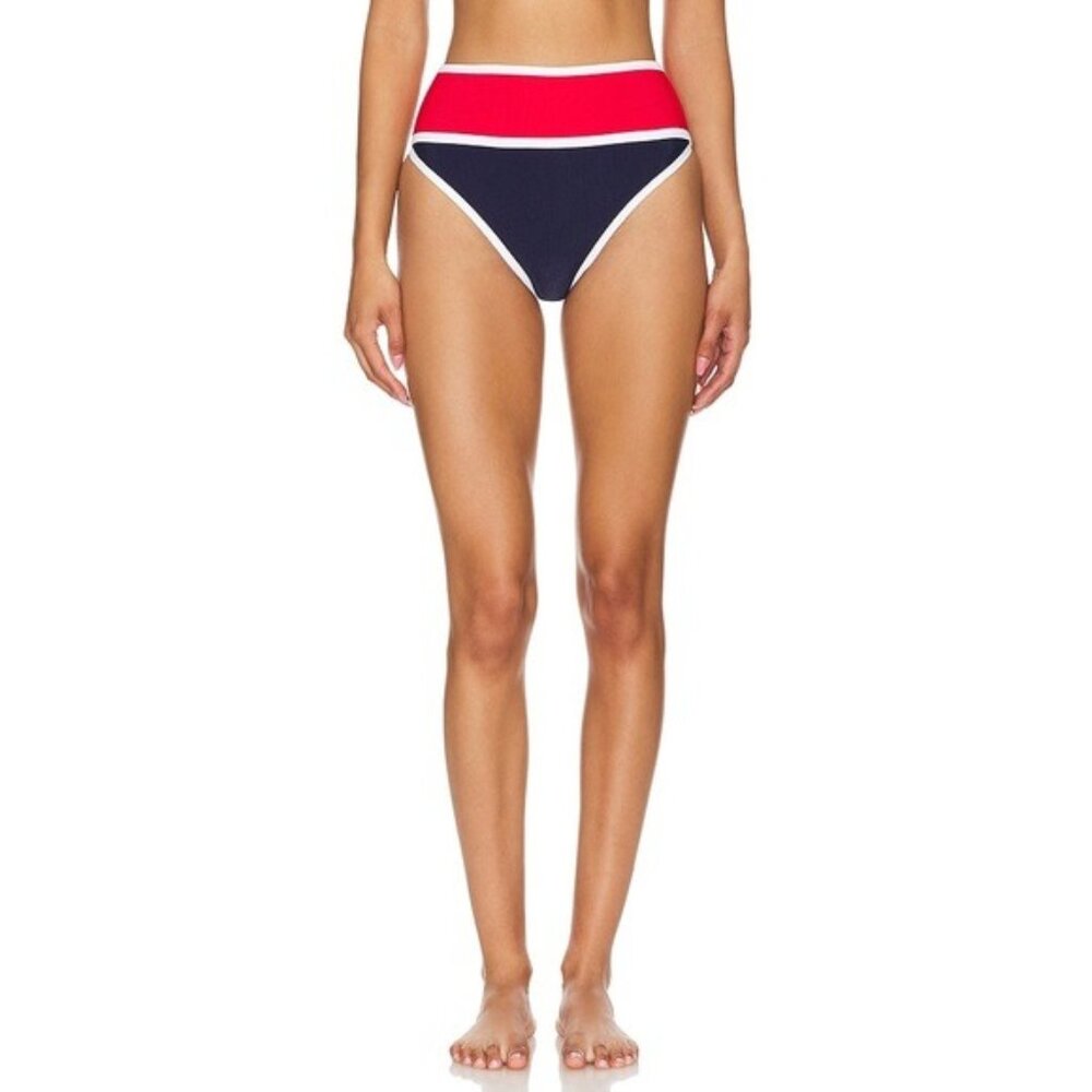 Beach Riot High Waist Carlotta  Bikini Bottoms in Navy and Red